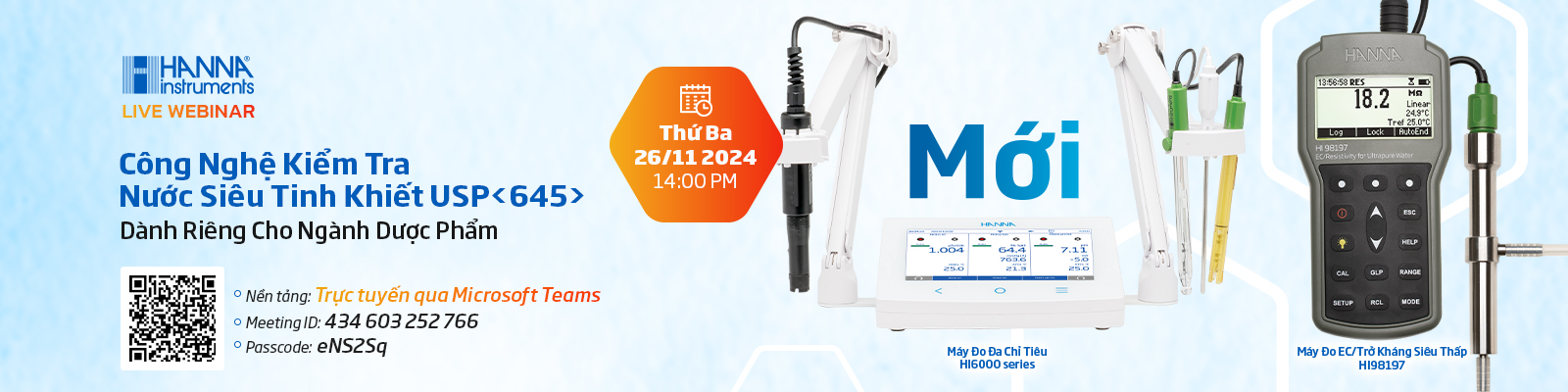 Webinar: Công Nghệ Kiểm Tra Nước Siêu Tinh Khiết USP<645> từ Hanna Instruments